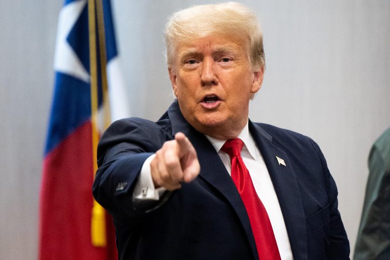 Former President Trump joins Texas Governor Abbott at Mexico border briefing in Weslaco, Texas